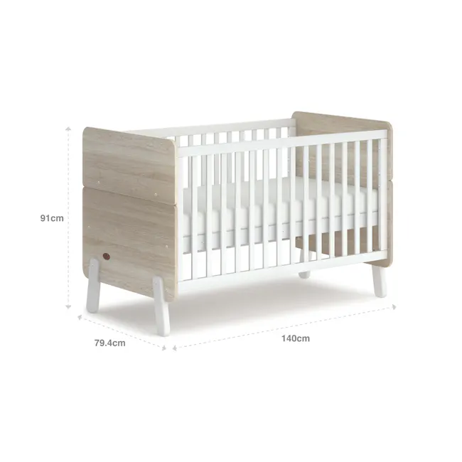 Natty Boori Cot Bed - Barley & Almond - 7 - Wooden crib with adjustable height, 91 cm height, 4 cm width, 140 cm length