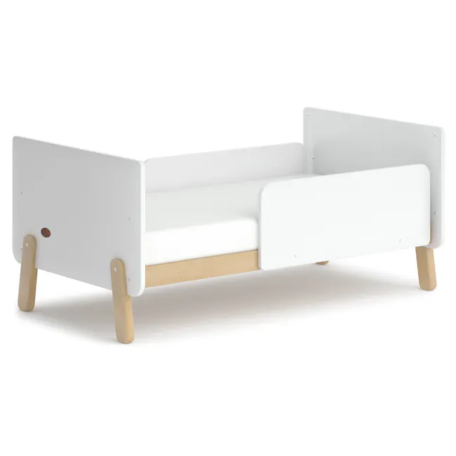 Natty Boori Cot Bed - Barley & Almond - 6 - White modern children's bed with wooden legs, minimalist design, simple
