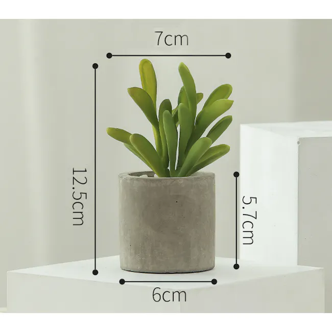 Faux Sedum in Concrete Planter - 5 - green potted plant, concrete pot, 7 cm height, 5 cm stem, 7 cm leaf length, 6 cm stem