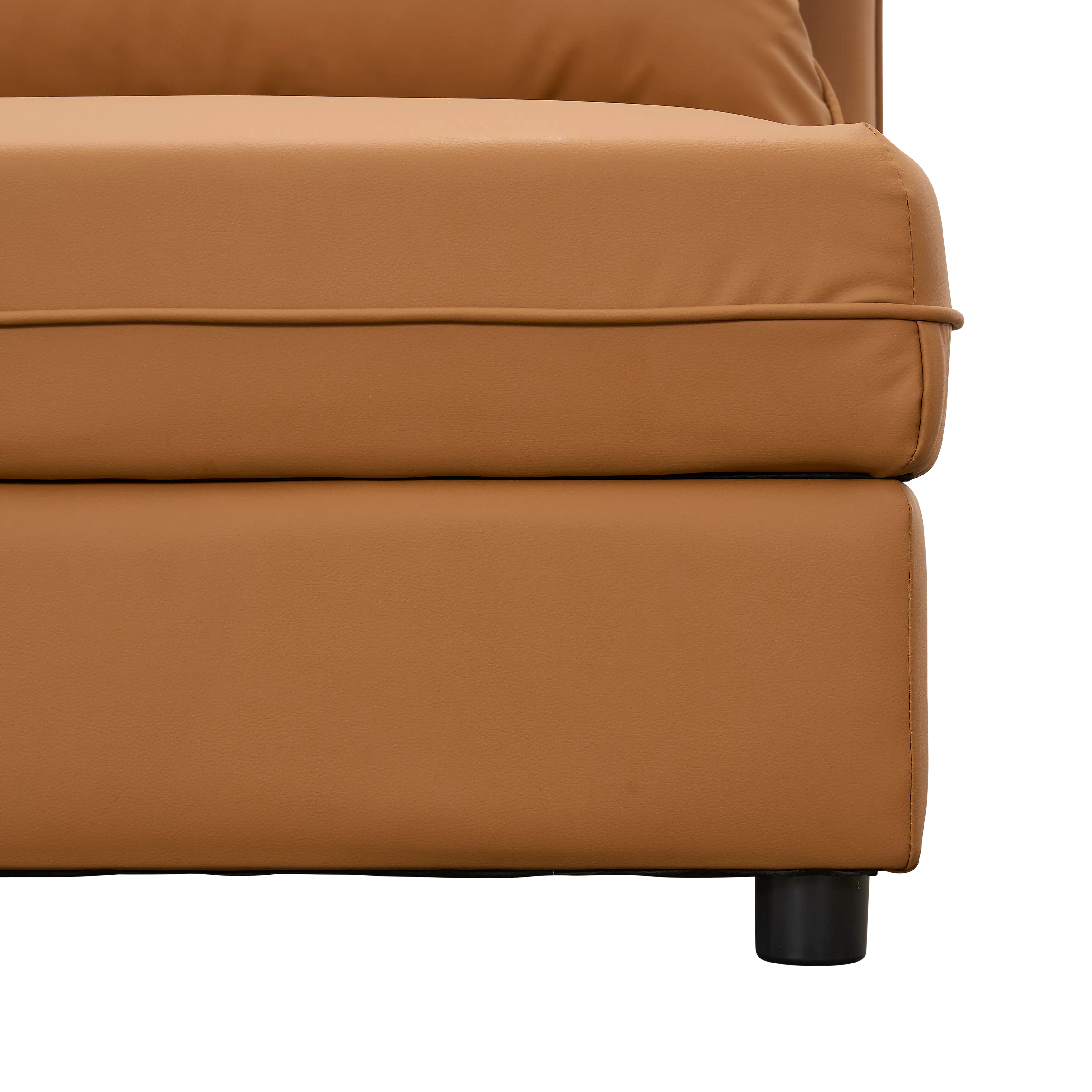 Cameron 3 Seater Storage Sofa - Tan (Pet Friendly) - 13 - Brown leather sofa, smooth texture, high back, armrests, cushioned