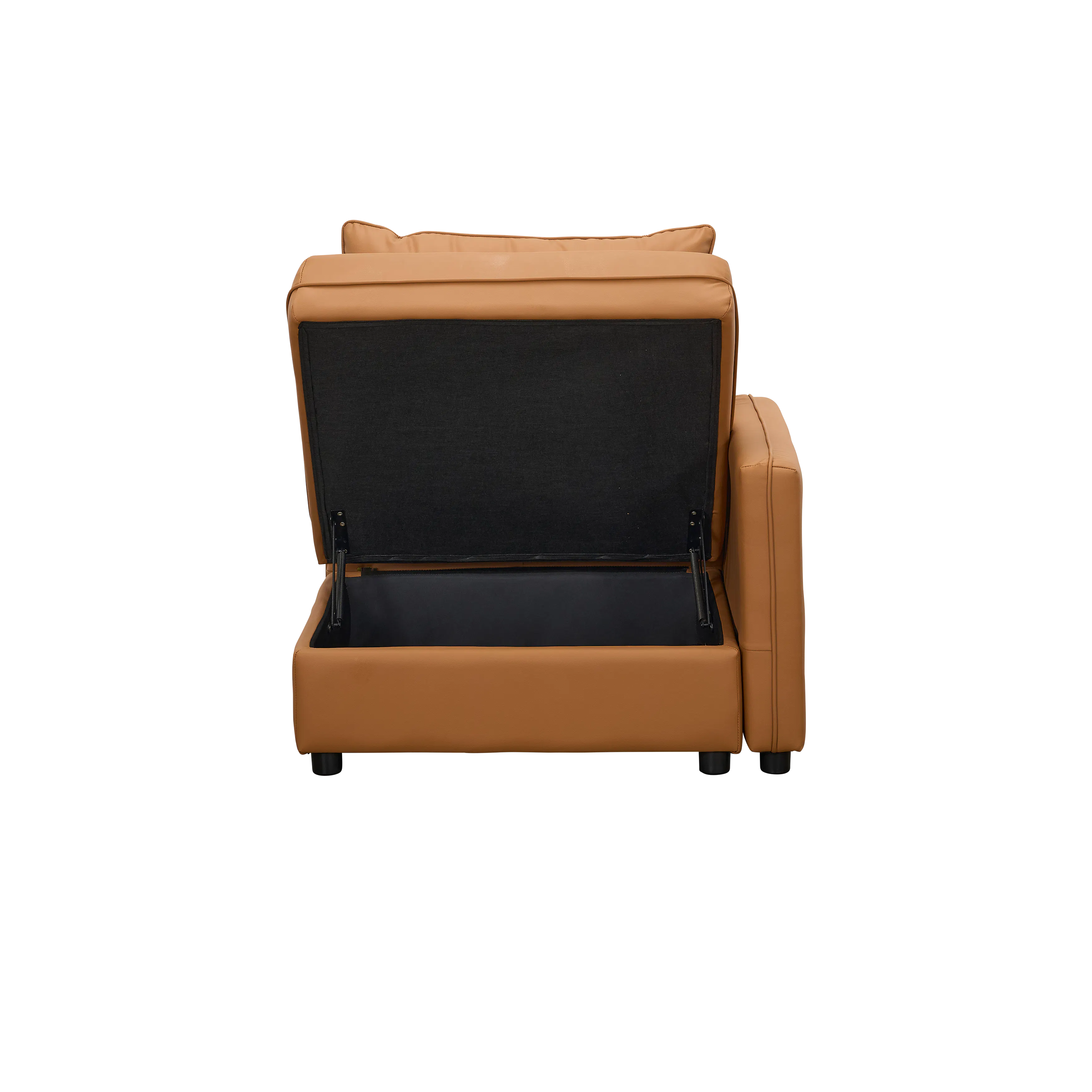 Cameron Large Corner Storage Sofa - Tan (Pet Friendly) - 36 - Brown leather sofa with black mesh cover, open storage