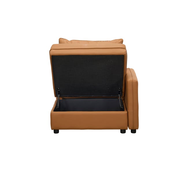 Cameron Large Corner Storage Sofa - Tan (Pet Friendly) - 36 - Brown leather sofa with black mesh cover, open storage