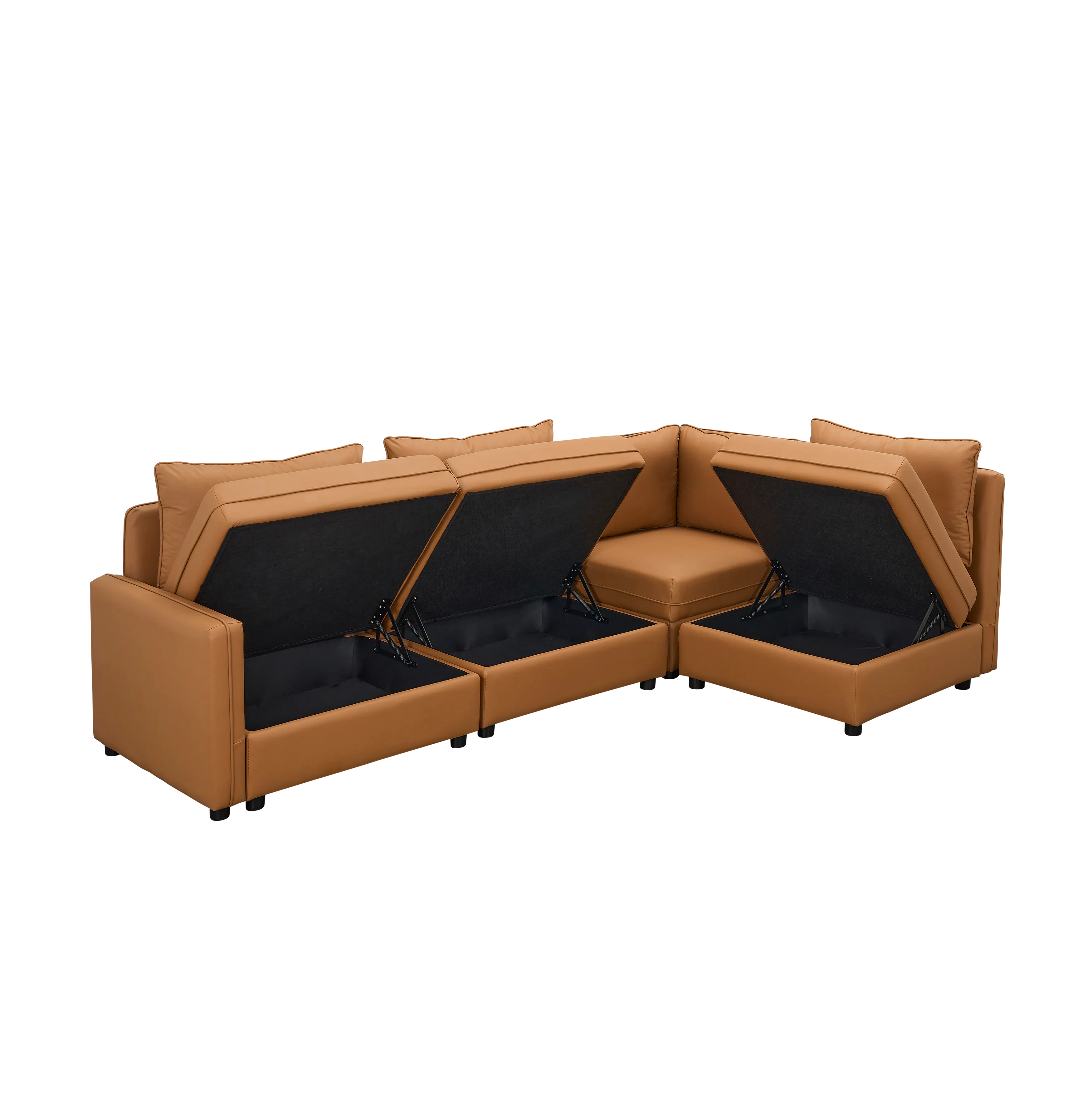 Cameron Right Storage Arm Unit - Tan (Pet Friendly) - 23 - Lime green leather sofa with black cushions, brown leather