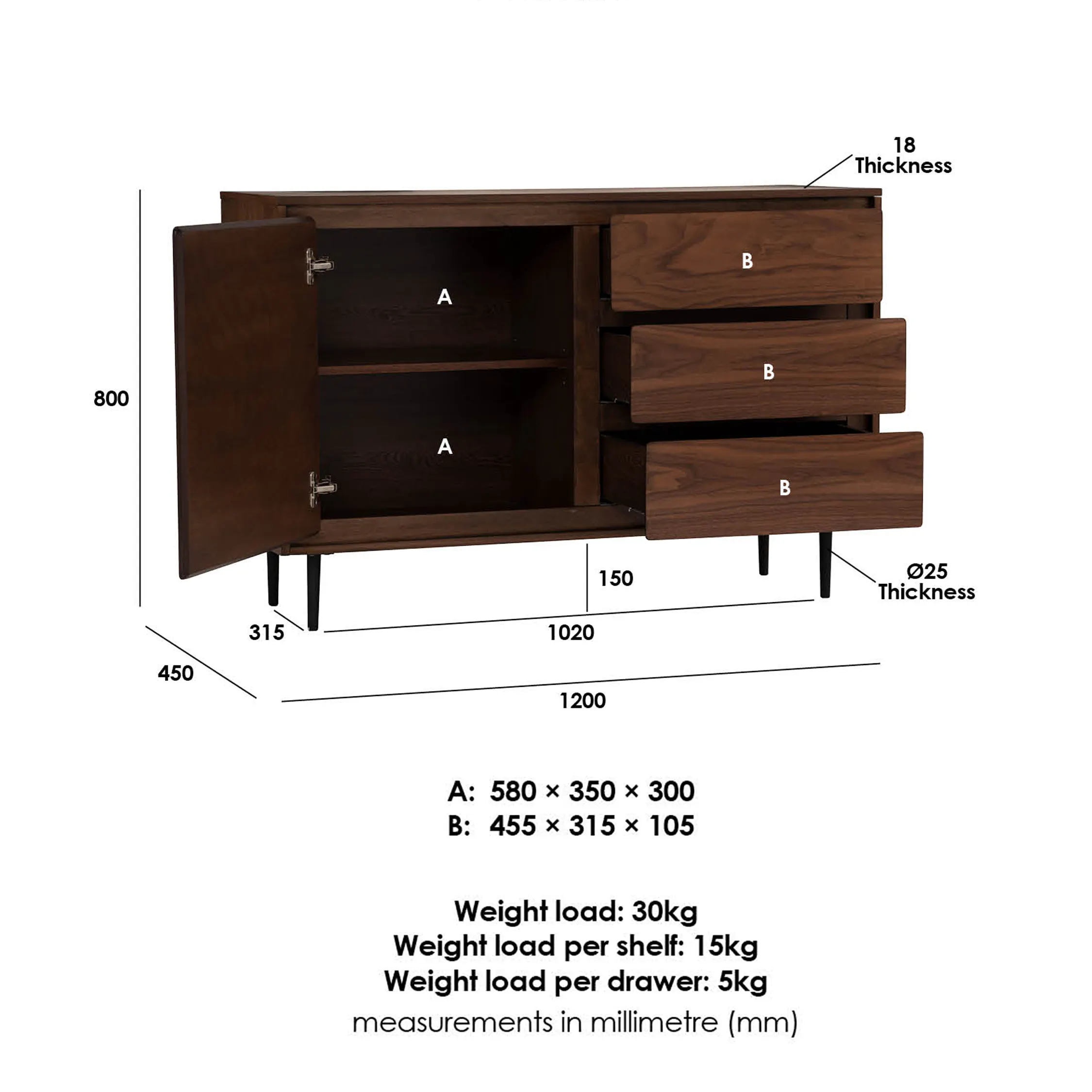 Herta Sideboard 1.2m - Walnut - 9