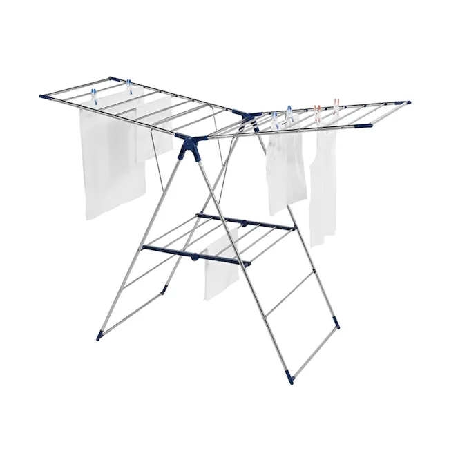 Leifheit Pegasus Flex Stainless Steel Dryer - 1 - Foldable drying rack, metal frame, telescoping legs, white towels, hanging