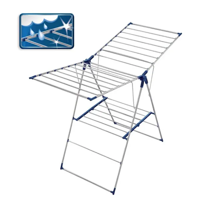 Leifheit Pegasus Flex Stainless Steel Dryer - 4 - Adjustable folding ladder with blue accents, Portable outdoor ladder with