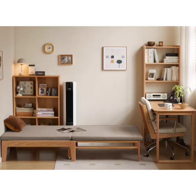 Mariel Lounge Sofa Bed - Chestnut - 5 - Wooden study desk, minimalist design, cozy room, modern decor, bookshelf, framed
