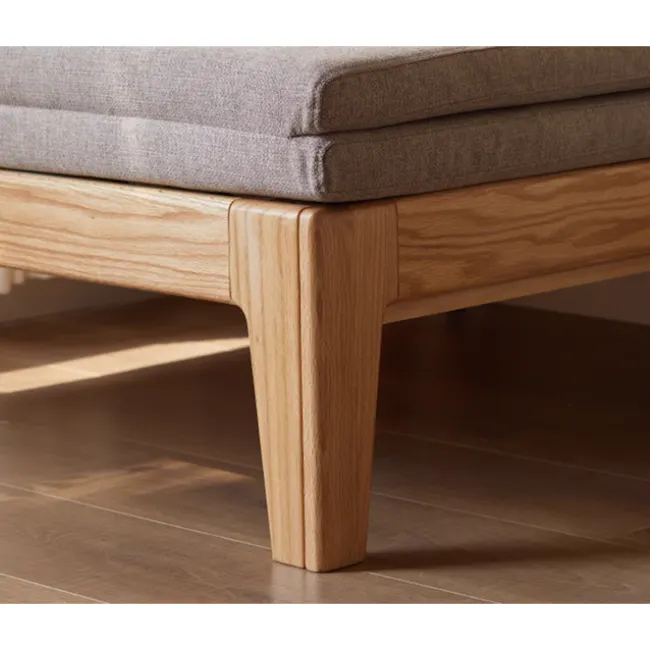 Mariel Lounge Sofa Bed - Chestnut - 9 - Wooden footrest, natural wood finish, minimalist design, soft cushion, wooden legs