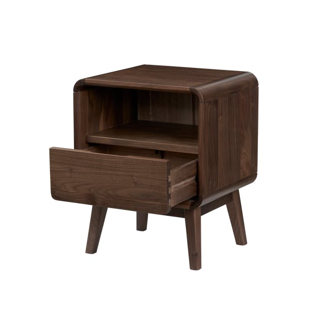 Bonnie Bedside Table - Walnut - 5 - Wooden side table with drawer, dark wood finish, modern design, minimalist style, sleek