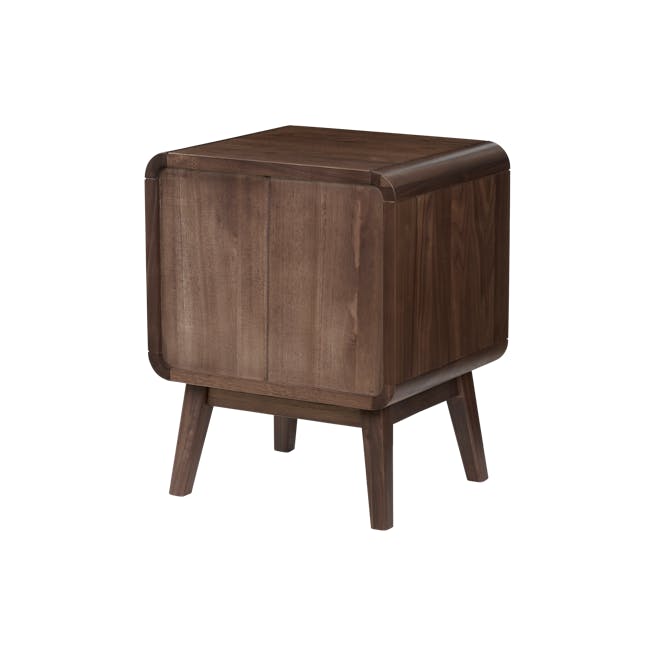 Bonnie Bedside Table - Walnut - 11 - Wooden stool, dark brown finish, rectangular shape, sturdy legs, minimalist design