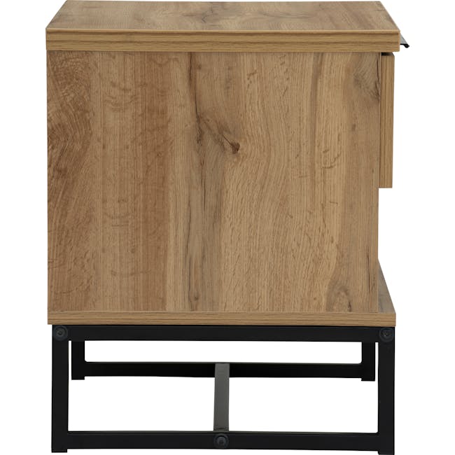Wayne Bedside Table - Black, Wotan Oak - 6 - Wooden side table with natural wood finish, black metal legs, minimalist