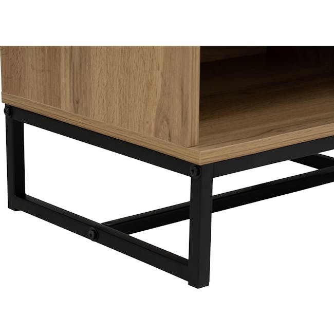 Wayne Bedside Table - Black, Wotan Oak - 16 - Wooden side table with black metal frame, minimalist design, natural wood top