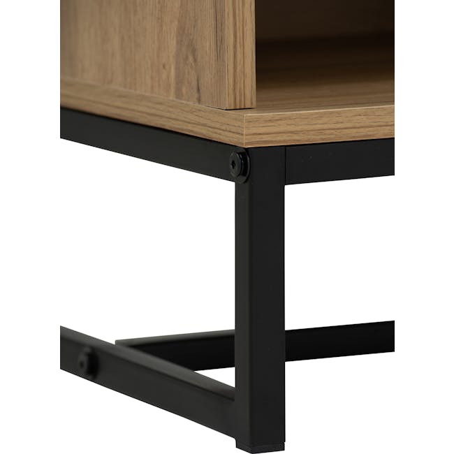 Wayne Bedside Table - Black, Wotan Oak - 17 - Wooden tabletop, black metal legs, minimalist design, sturdy construction