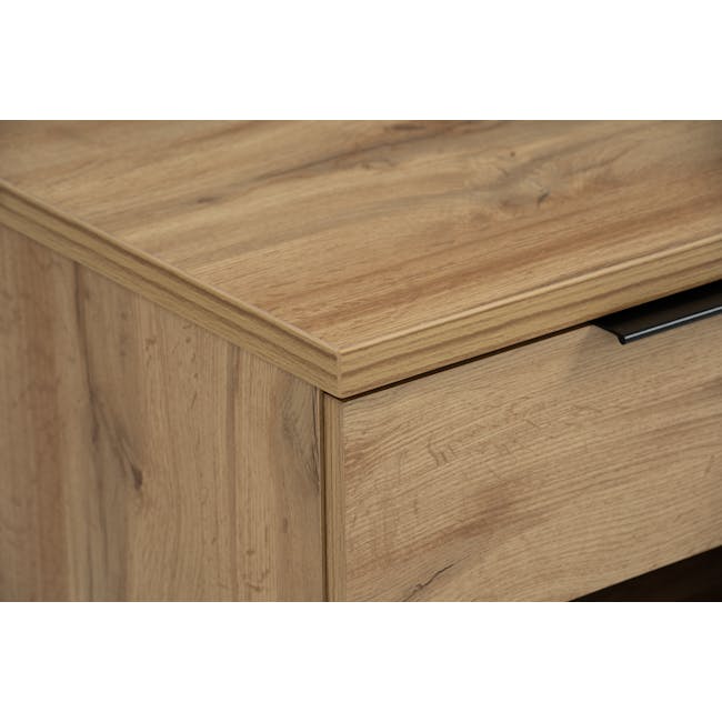 Wayne Bedside Table - Black, Wotan Oak - 10 - Wooden surface, natural wood grain, polished finish, sleek design, minimalist