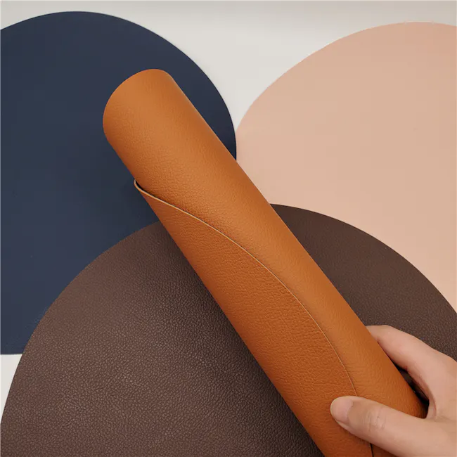 RAPEE PERI Duo Side Placemat - Navy Grey - 7 - Leather rolling pad, brown leather rolling case, textured surface, modern