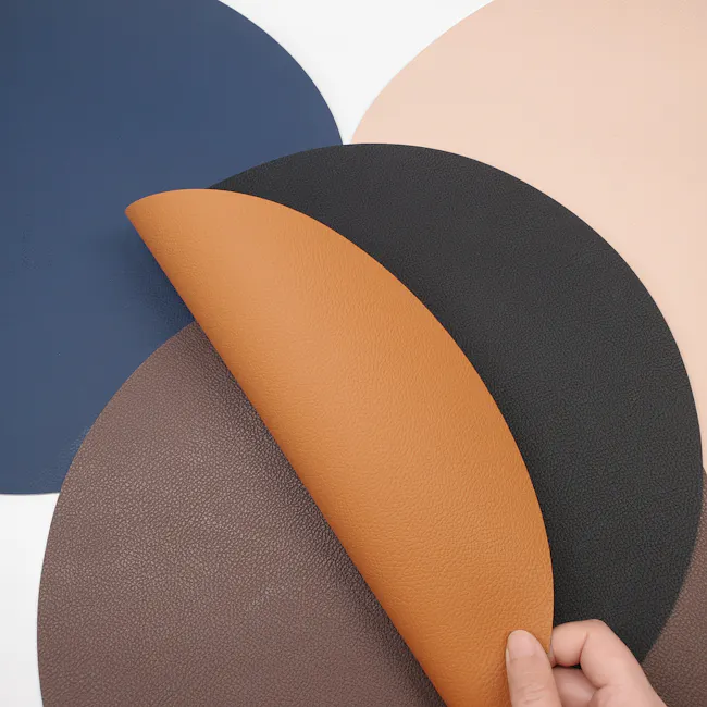 RAPEE PERI Duo Side Placemat - Navy Grey - 8 - Leather, fabric, textured, oval, round, cushion, soft, smooth, natural