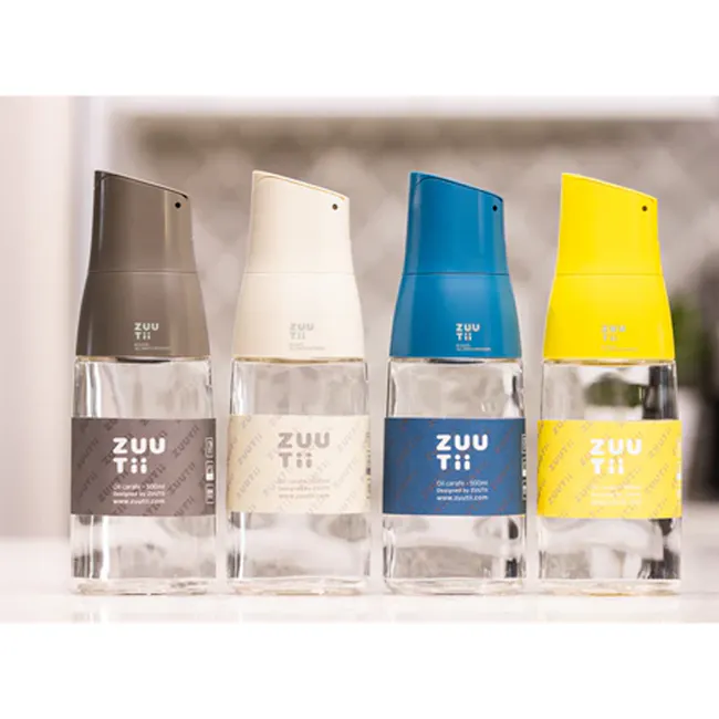 Zuutii Drip-Free Oil Carafe - Deep Blue - 3 - Sleek, modern design with transparent bottles, Unique color options for each