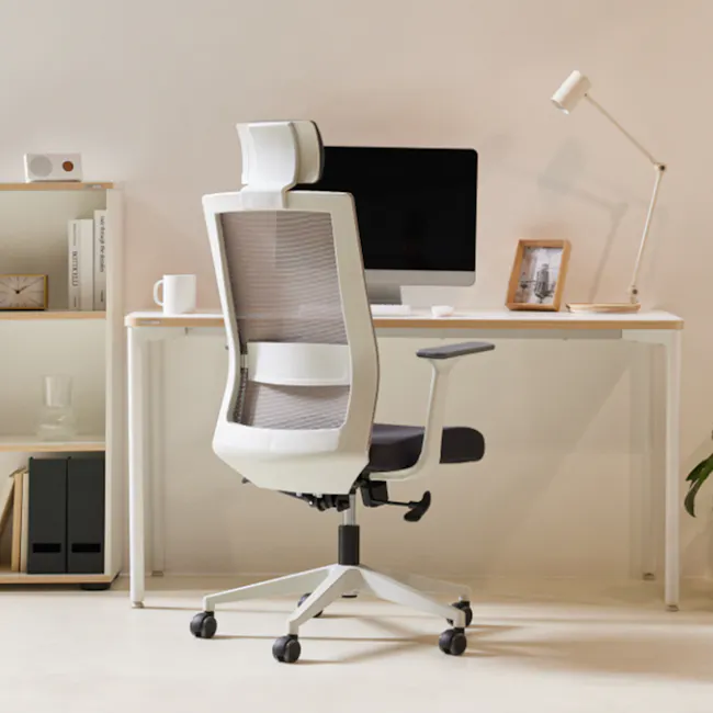 Carsen High Back Mesh Office Chair - White - 2 - Modern workspace, ergonomic chair, white and black color scheme, minimalist