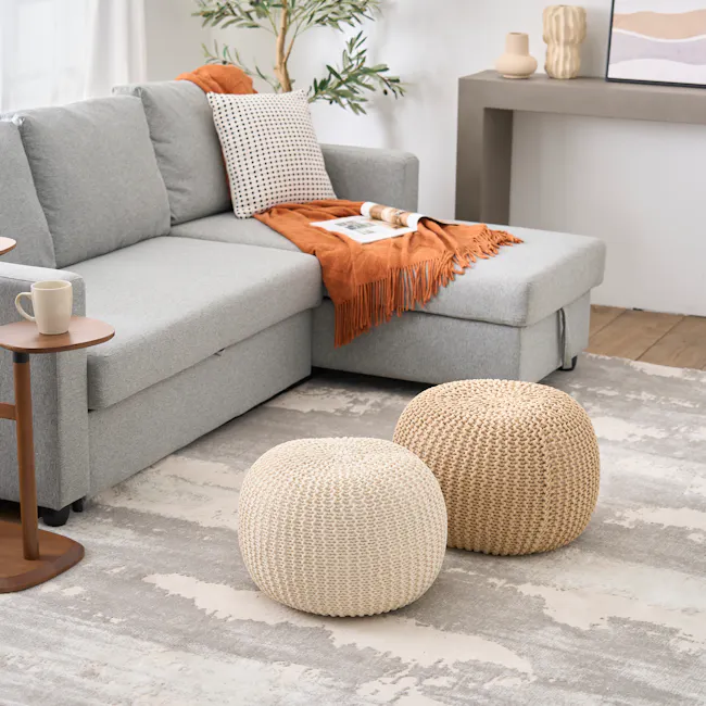 Moana Knitted Pouf - Cream - 3