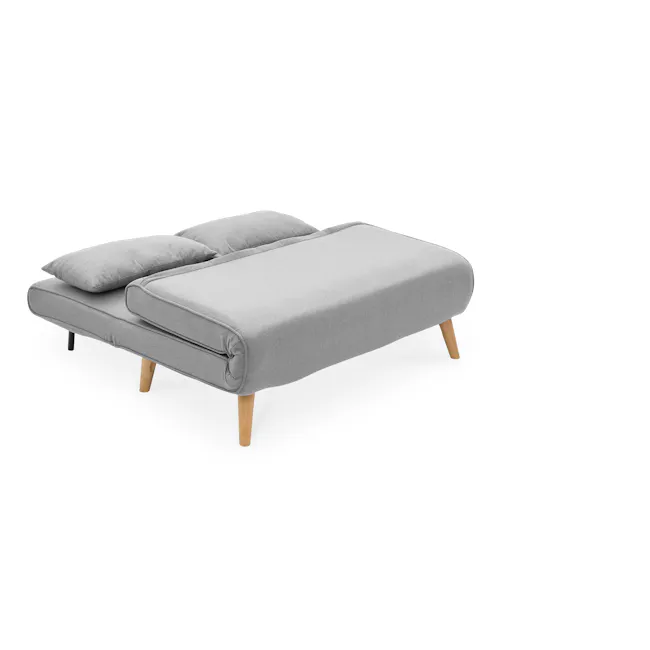 Noel 2 Seater Sofa Bed - Harbour Grey - 13 - Modern gray sofa with wooden legs, minimalist design, soft fabric upholstery