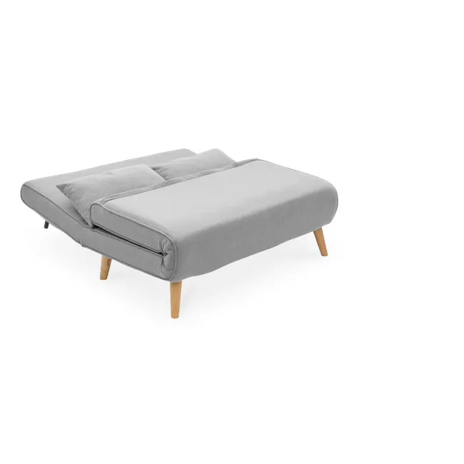 Noel 2 Seater Sofa Bed - Harbour Grey - 12 - Modern gray sofa with wooden legs, minimalist design, soft fabric upholstery