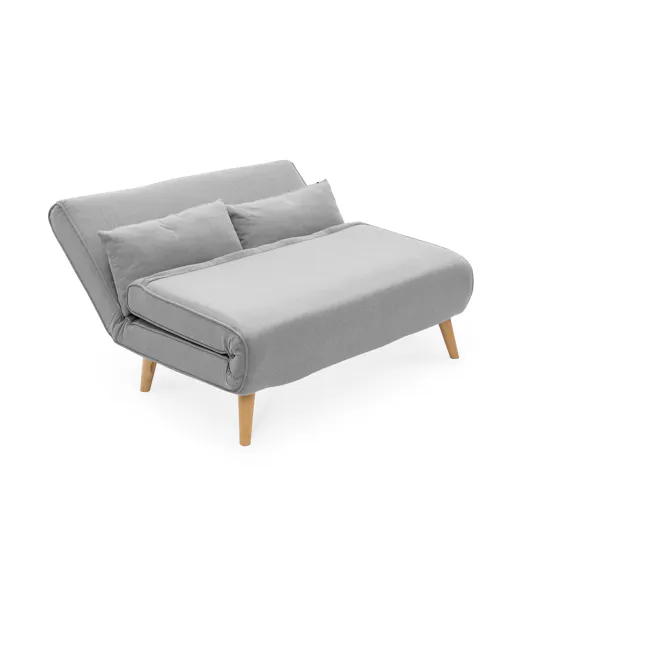 Noel 2 Seater Sofa Bed - Harbour Grey - 10 - Grey upholstered sofa with wooden legs, minimalist design, modern aesthetic
