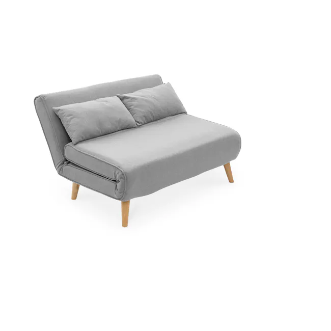 Noel 2 Seater Sofa Bed - Harbour Grey - 9 - Modern gray sofa with wooden legs, minimalist design, soft fabric upholstery