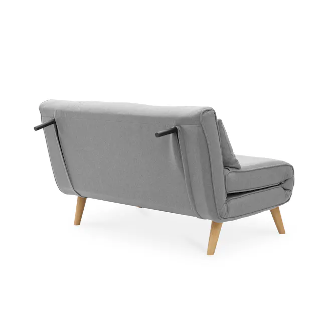 Noel 2 Seater Sofa Bed - Harbour Grey - 17 - Grey upholstered modern sofa with wooden legs, minimalist design, comfortable