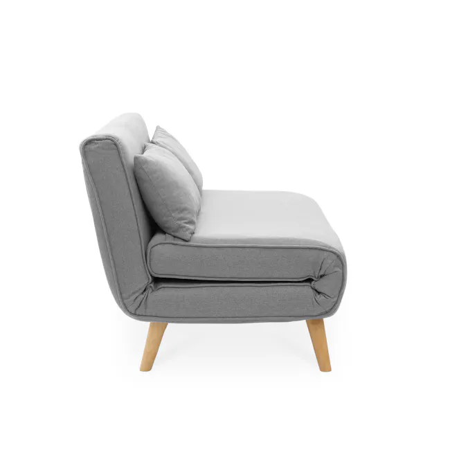 Noel 2 Seater Sofa Bed - Harbour Grey - 23 - Grey upholstered modern sofa, light gray cushions, wooden legs, minimalist