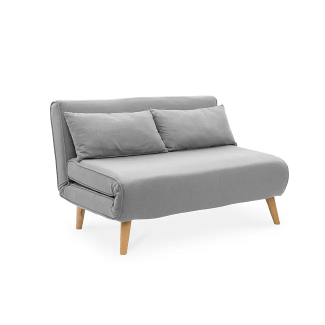 Noel 2 Seater Sofa Bed - Harbour Grey - 20 - Grey upholstered sofa, minimalist design, wooden legs, soft fabric upholstery