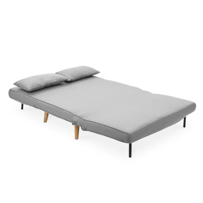 Noel 2 Seater Sofa Bed - Harbour Grey - 8 - Modern minimalist bed with gray fabric, wooden legs, and gray pillows, sleek