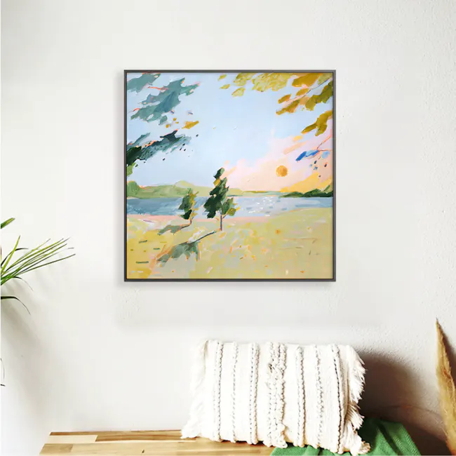 Serenity at Dusk Framed Canvas 60 x 60 cm - 7 - Abstract landscape painting, nature scene, colorful brushstrokes, abstract