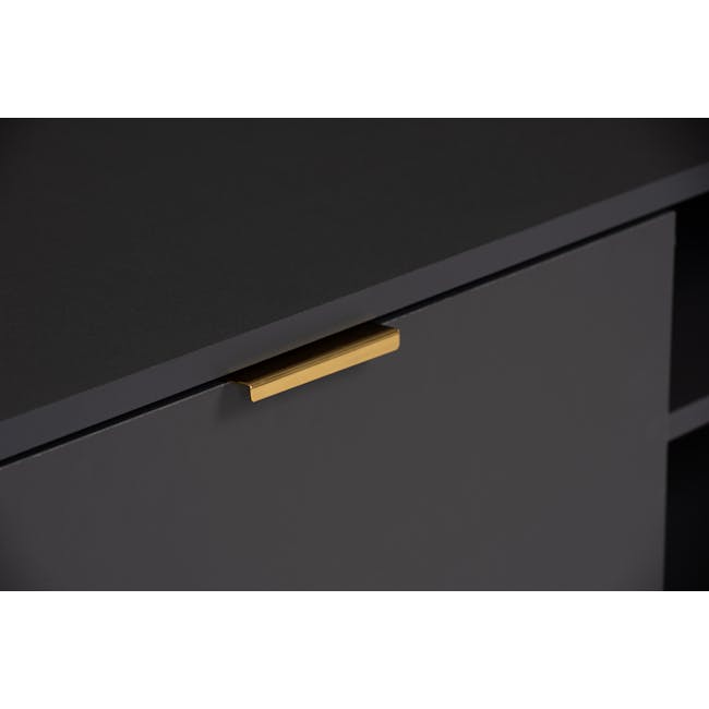 Volos TV Console 1.8m - 8 - Modern minimalist drawer, sleek black surface, gold handle, elegant design, sophisticated piece