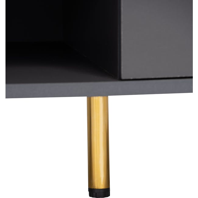 Volos TV Console 1.8m - 15 - Gold metallic cylindrical base, black shelf, minimalist design, sleek surface, polished finish