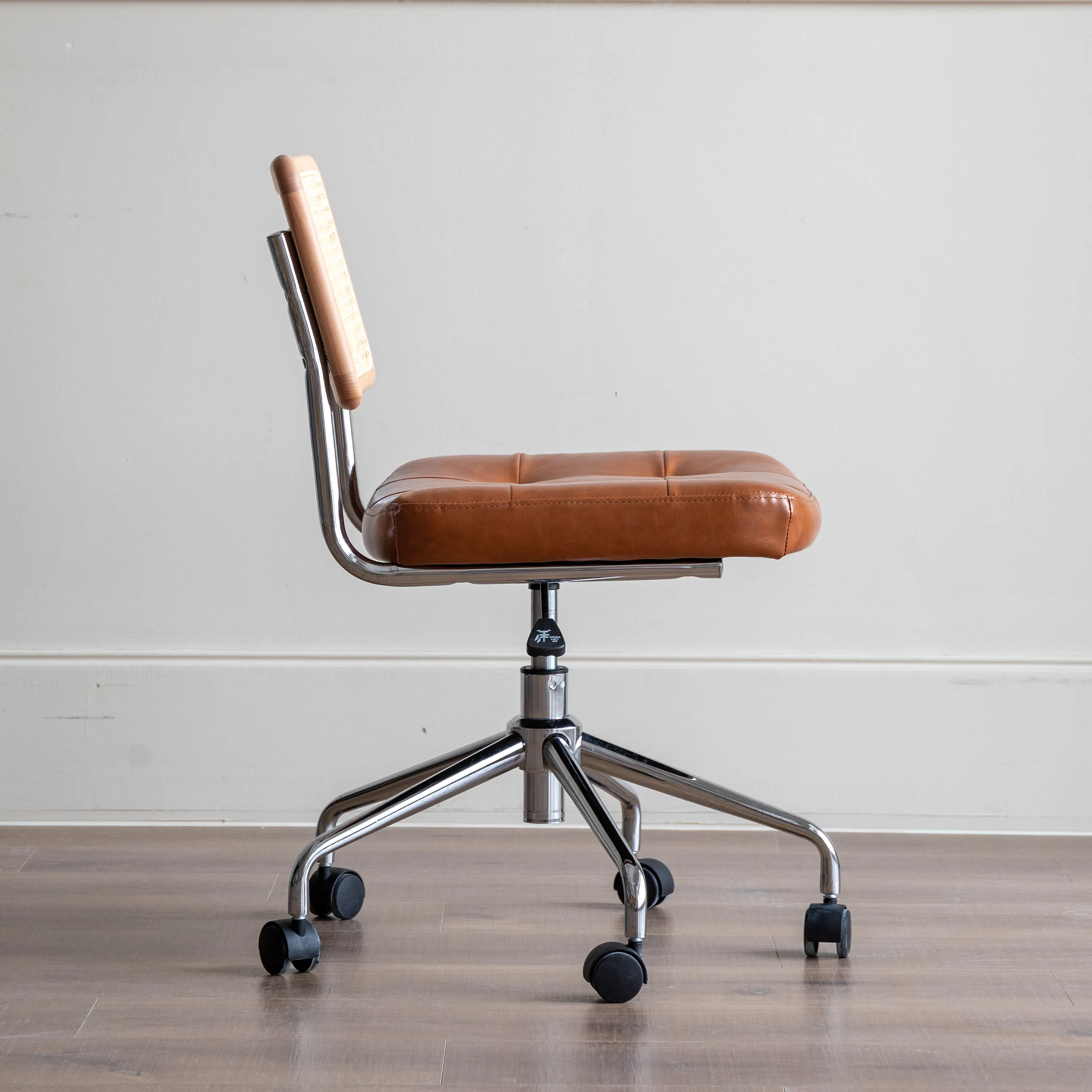 Sayle Mid Back Office Chair - Tan (Faux Leather) - 9 - Brown leather office chair, chrome metal frame, ergonomic design