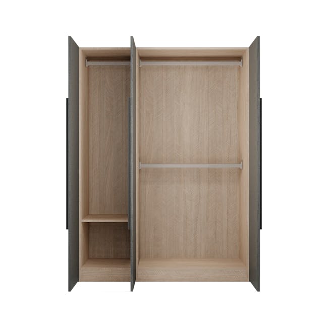 Lucca 3 Door Wardrobe 2 - Graphite Linen, Herringbone Oak - 0