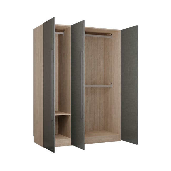 Lucca 3 Door Wardrobe 2 - Graphite Linen, Herringbone Oak - 2