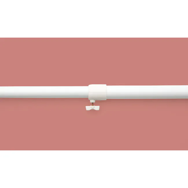 HEIAN Strong Rod - 75cm to 110cm - 3 - White pipe, pink background, screw, pipe clamp, wall fixture, minimalist design