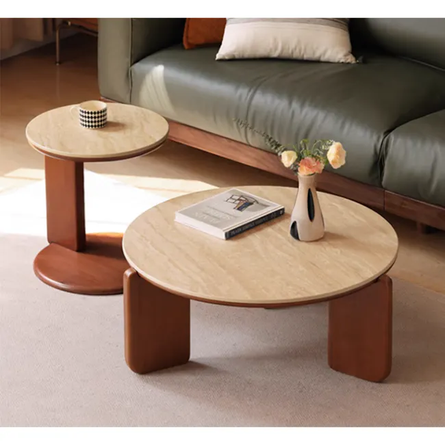 Blair Round Side Table - Travertine (Sintered Stone) - 5 - modern living room, contemporary furniture, wooden coffee table