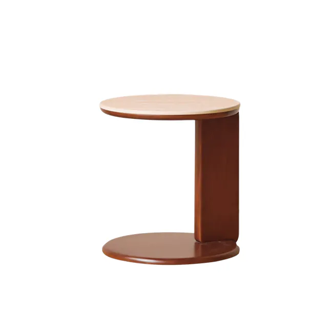 Blair Round Side Table - Travertine (Sintered Stone) - 1 - Modern minimalist table, wooden base, circular top, elegant