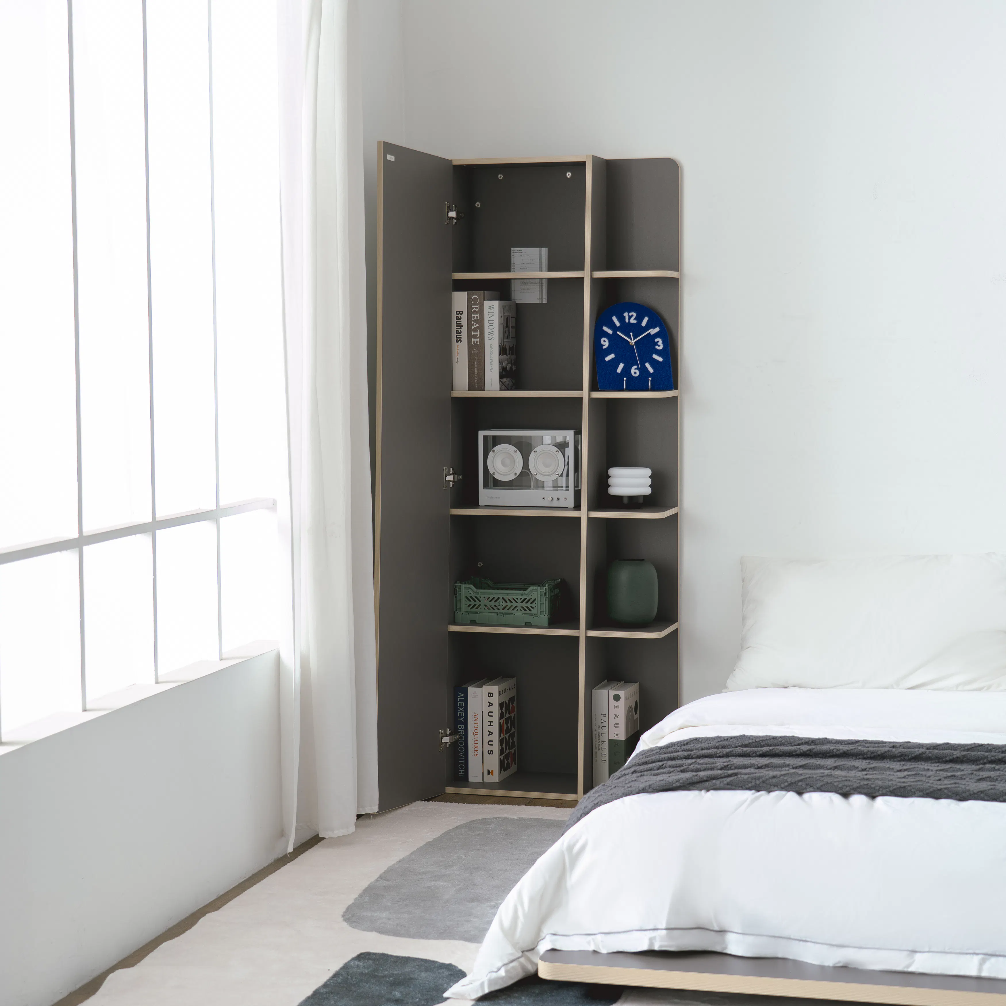 (As-is) Kira Standing Floor Mirror with Storage (2 Sizes) - Charcoal - 60 cm - 16