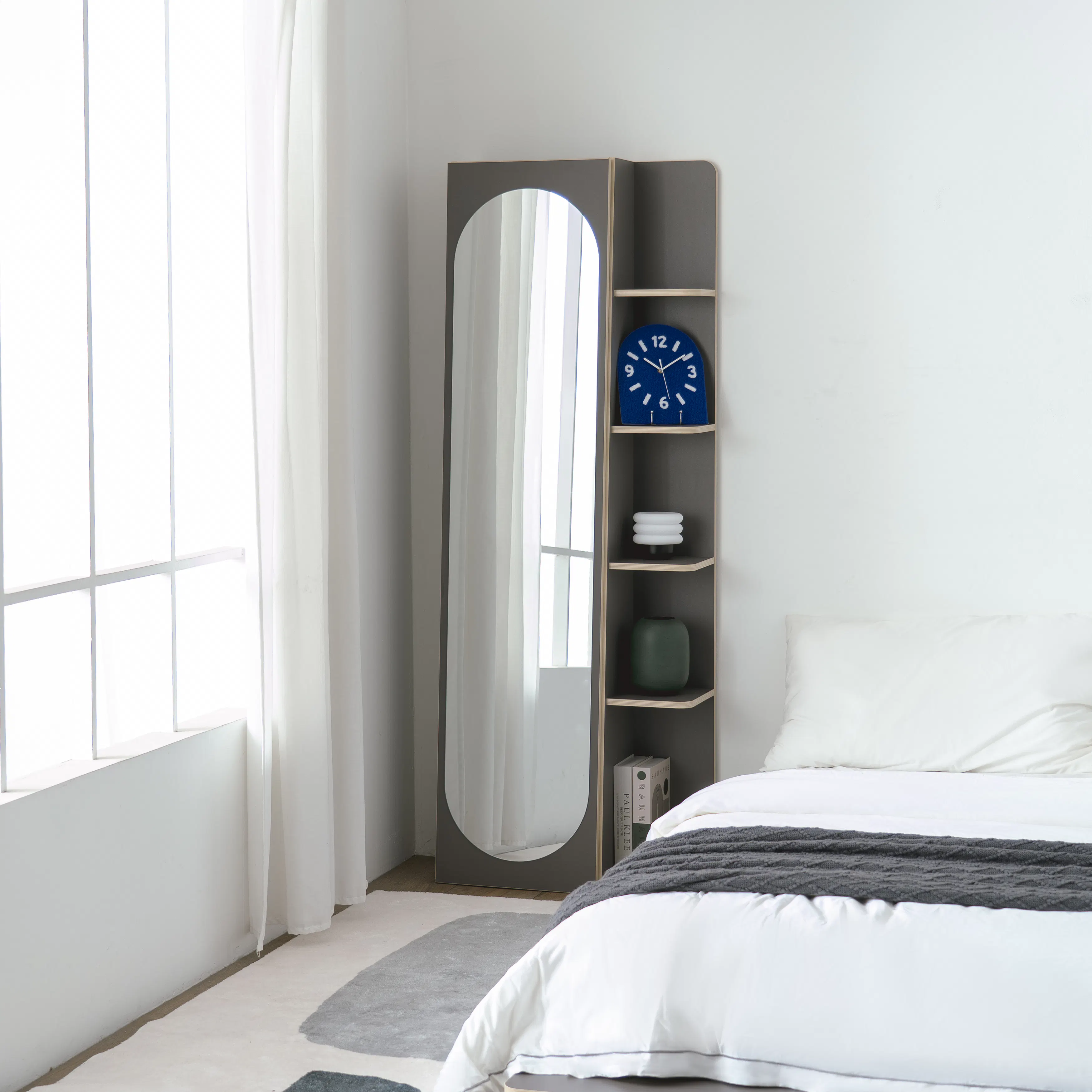 (As-is) Kira Standing Floor Mirror with Storage (2 Sizes) - Charcoal - 60 cm - 17