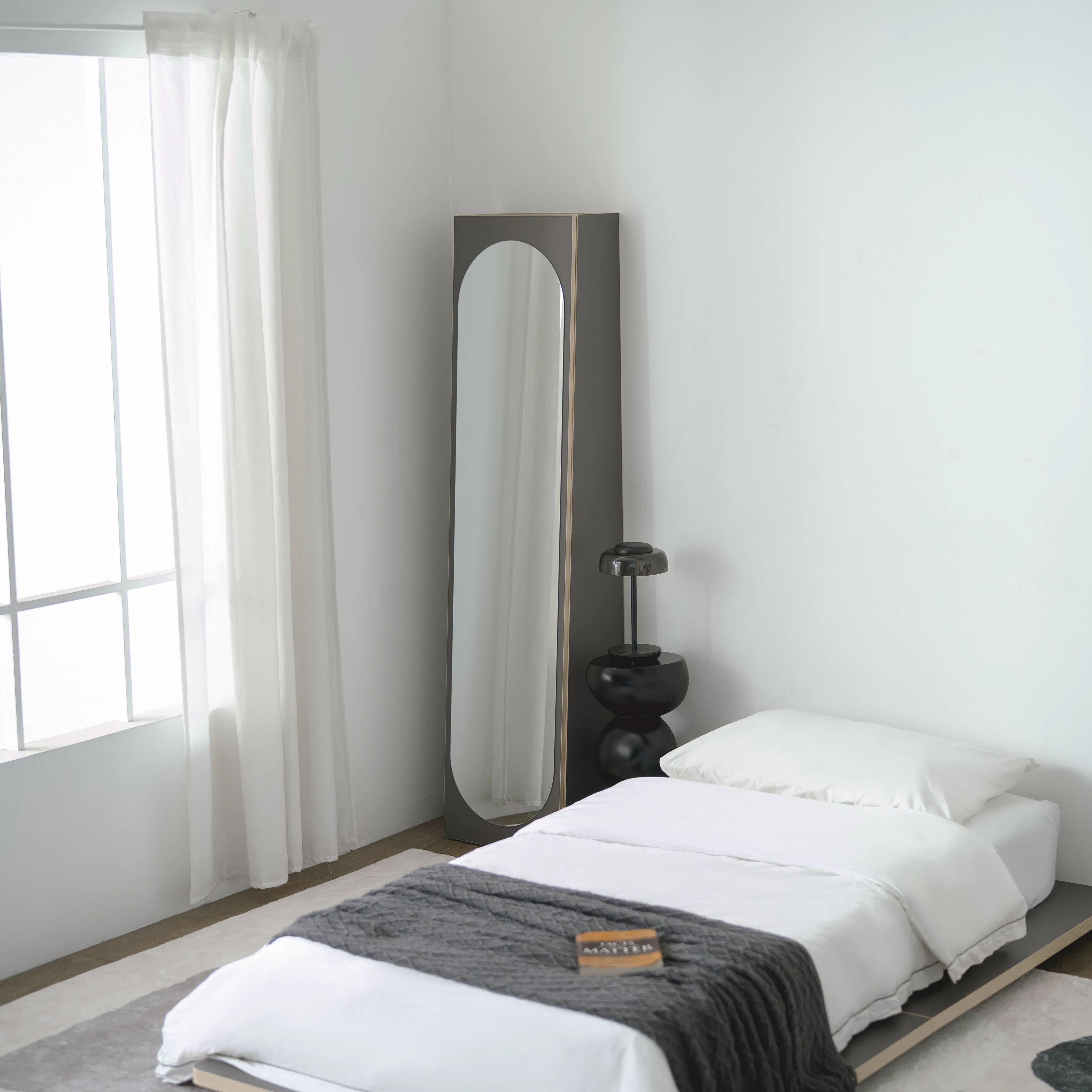 (As-is) Kira Standing Floor Mirror with Storage (2 Sizes) - Charcoal - 60 cm - 18