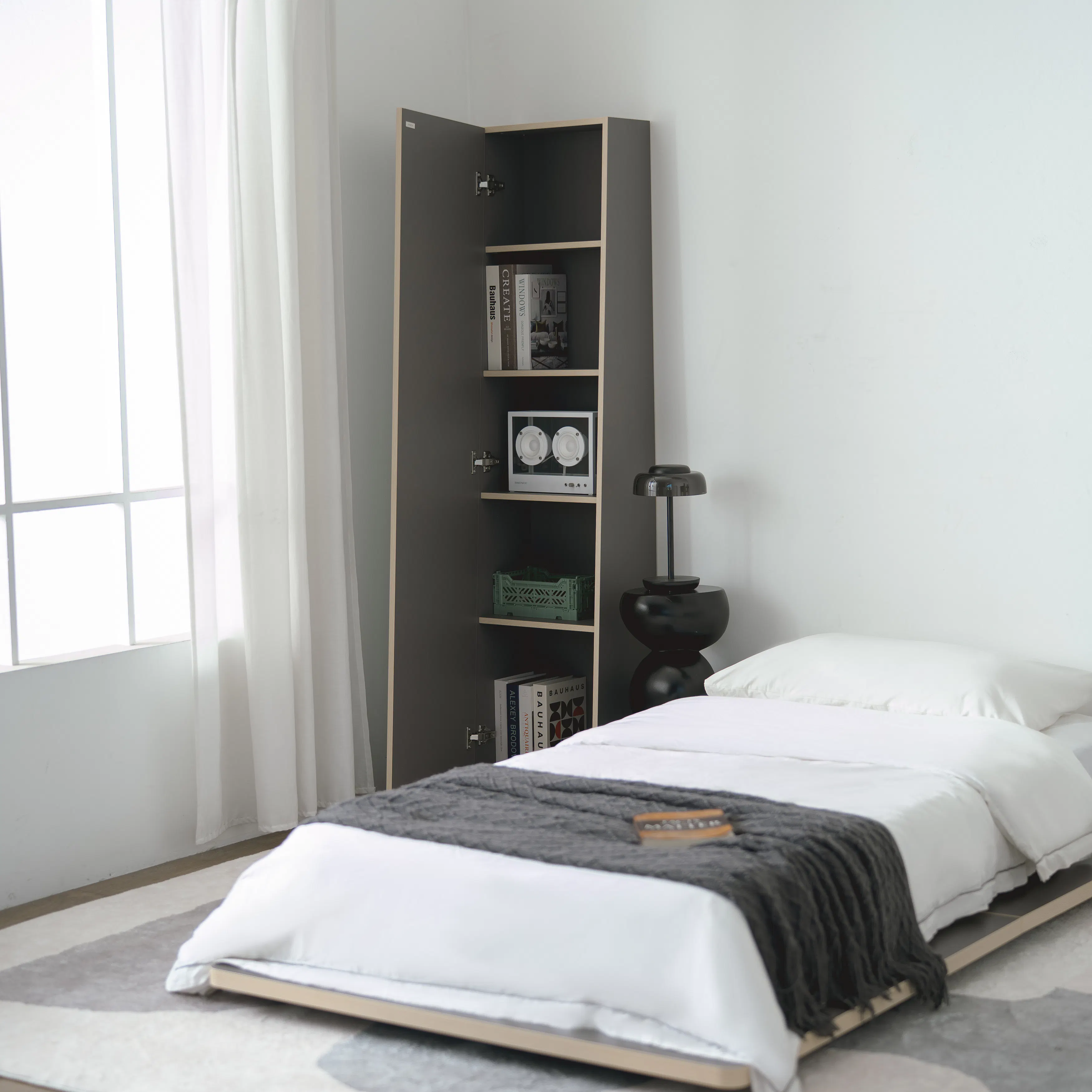 (As-is) Kira Standing Floor Mirror with Storage (2 Sizes) - Charcoal - 60 cm - 19