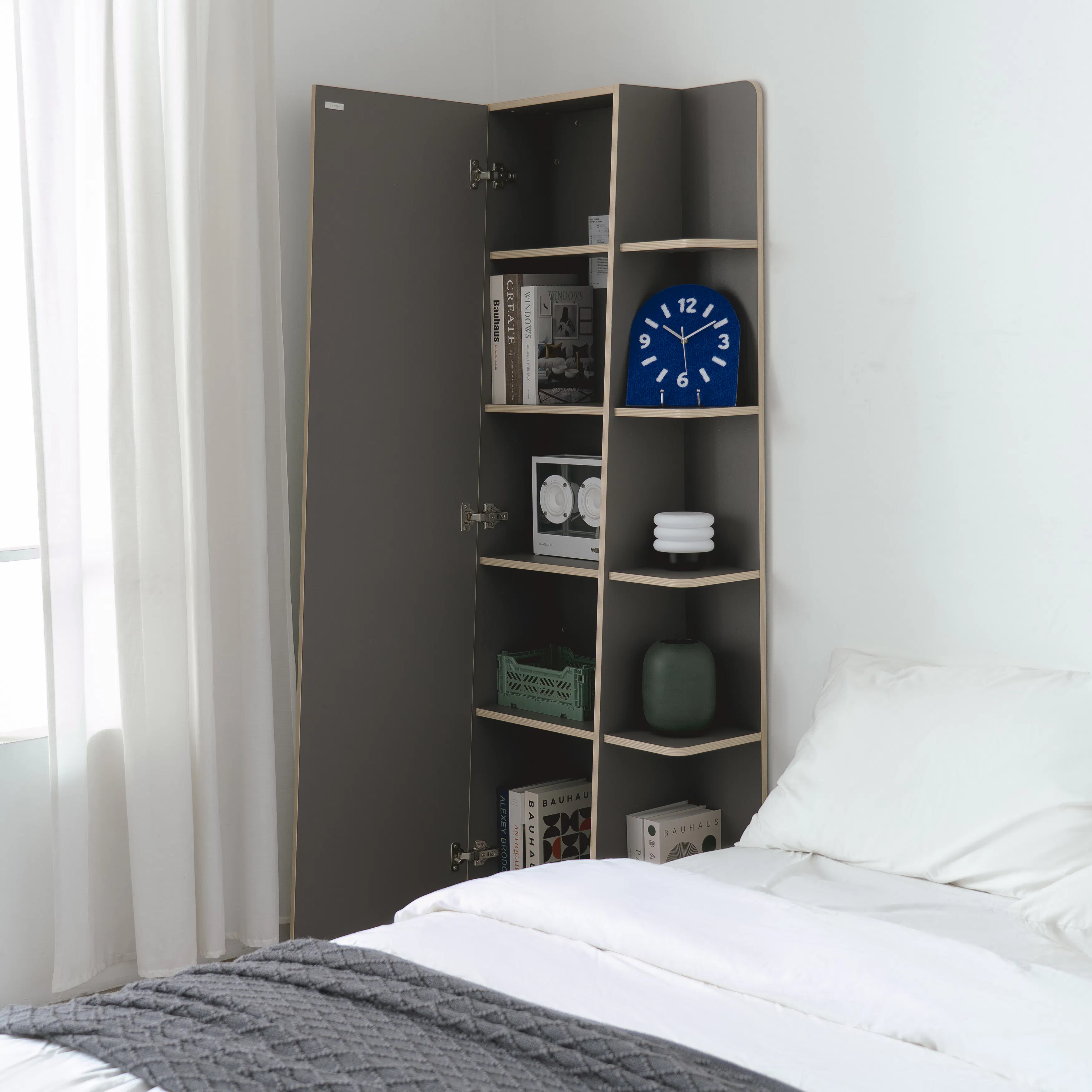 (As-is) Kira Standing Floor Mirror with Storage (2 Sizes) - Charcoal - 60 cm - 20