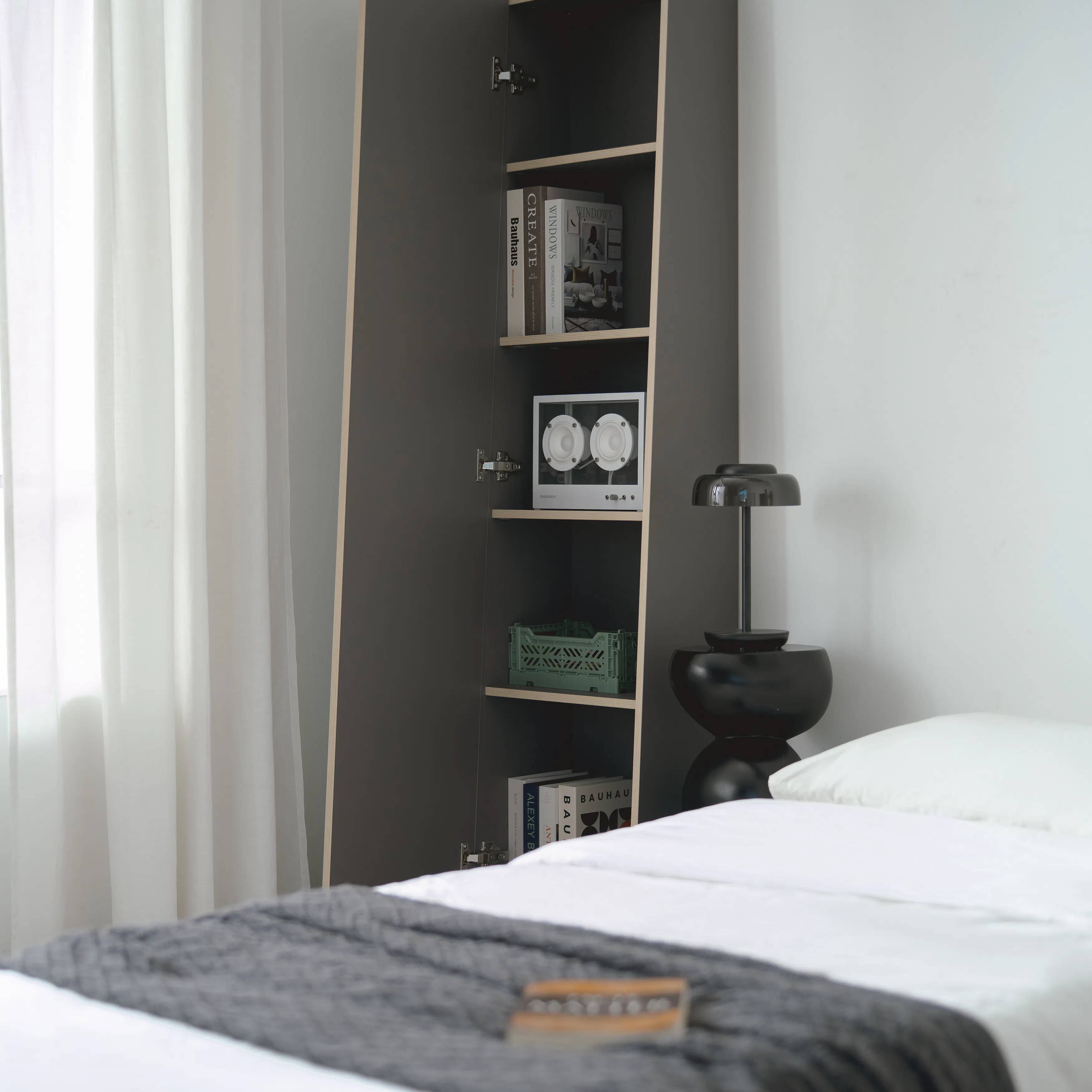 (As-is) Kira Standing Floor Mirror with Storage (2 Sizes) - Charcoal - 60 cm - 21
