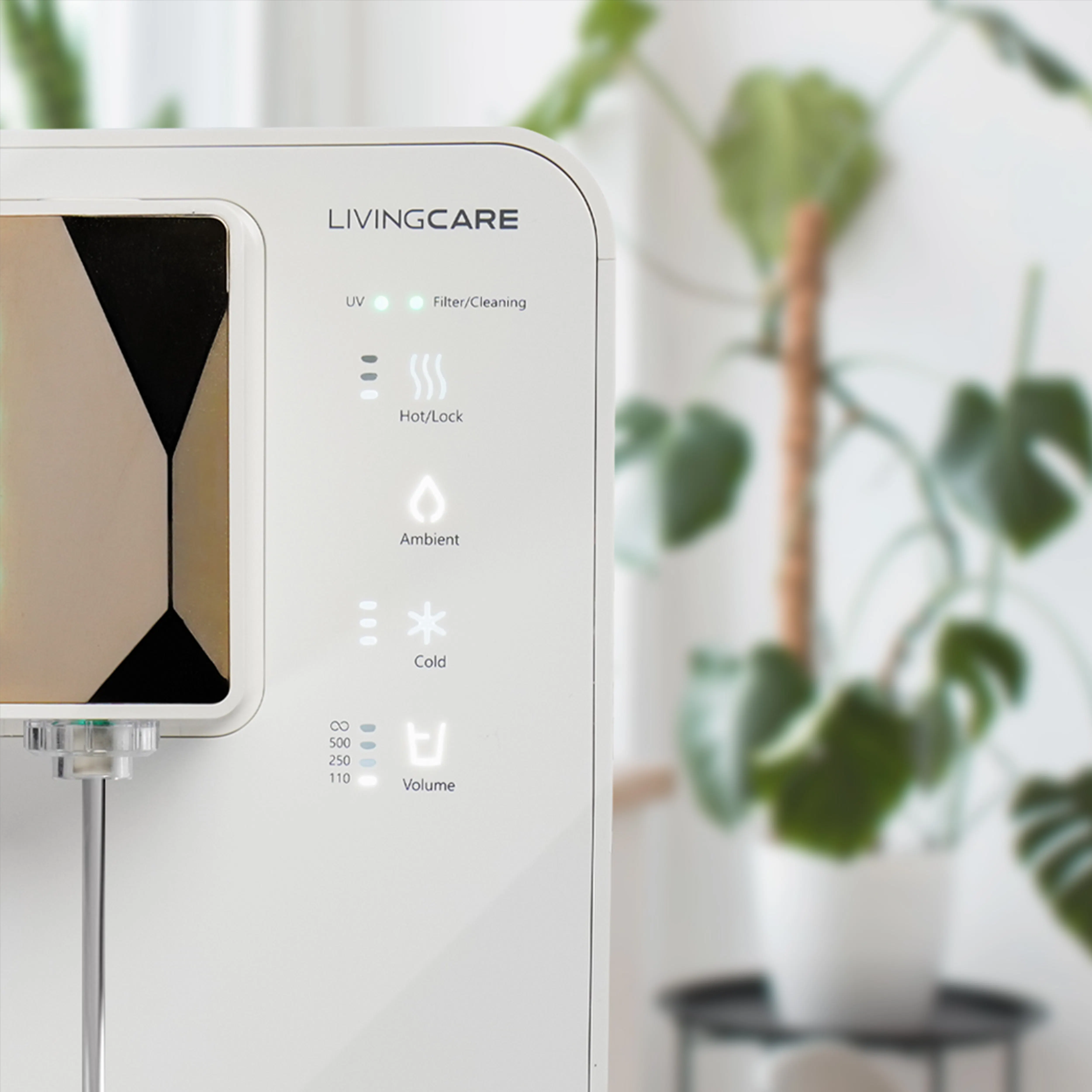 Livingcare Jewel Water Purifier - White Gold - 12 - UV, Filter/Cleaning, Hot/Lock, Ambient, Cold, Volume, 500, 250, 110, 50