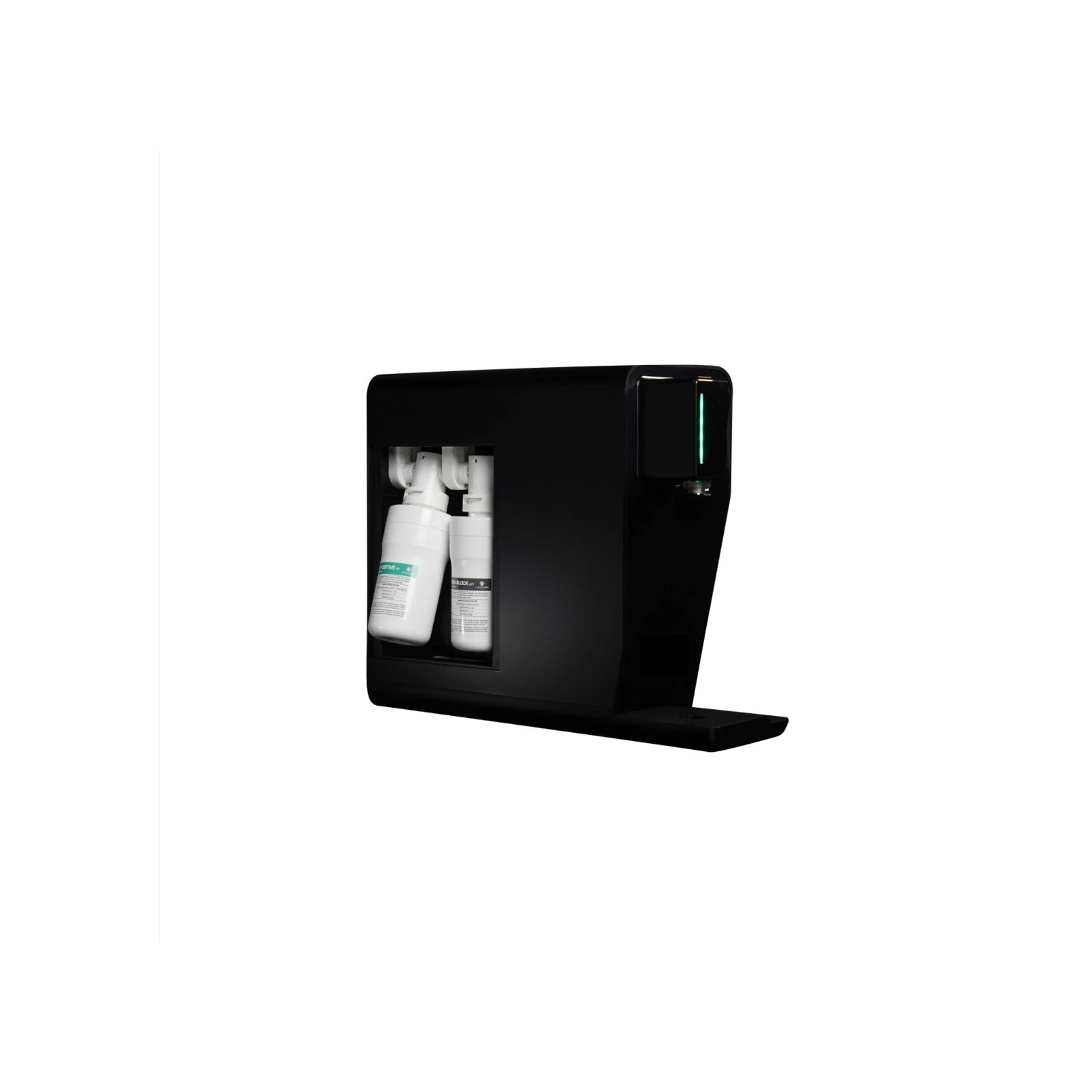 Livingcare Jewel Water Purifier - White Gold - 9 - Sleek black water filtration unit, Dual water dispensing bottles, Green