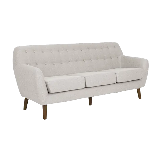 Emma 3 Seater Sofa - Sand - 10 - Modern tufted sofa with wooden legs, light gray fabric upholstery, elegant tufting