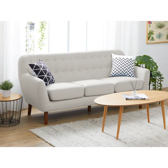 Emma 3 Seater Sofa with Emma 2 Seater Sofa - Sand - 3 - Light-colored tufted sofa, modern decor, minimalist design, white